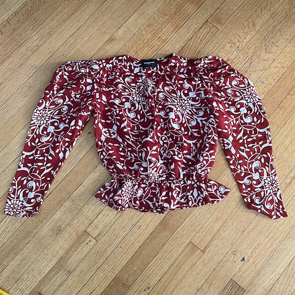 The Kooples Red and White Floral Print Puff-Sleeve Blouse - Picture 8 of 15